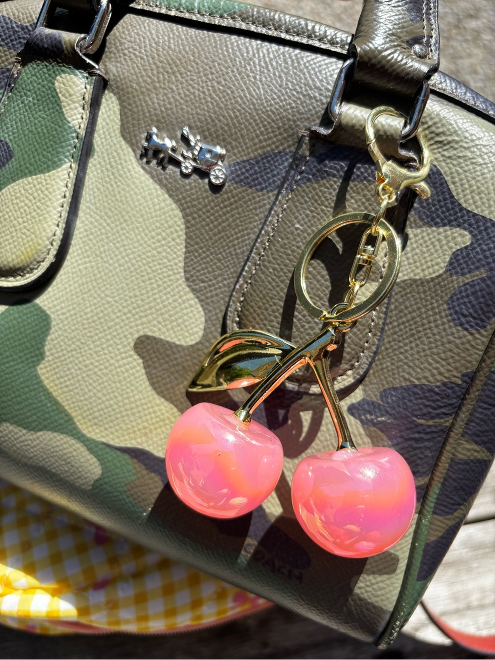 Pink Cherry Key Charm with Gold Hardware